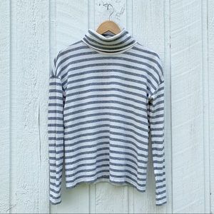 J. Crew Grey & White Striped Cowl Neck Top
